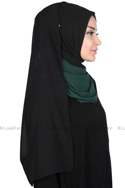 Ylva - Hijab Chiffon Práctico Verde Oscuro & Negro