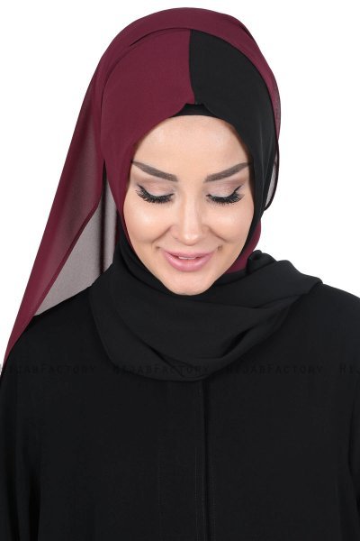 Ylva - Hijab Chiffon Práctico Ciruelas & Negro