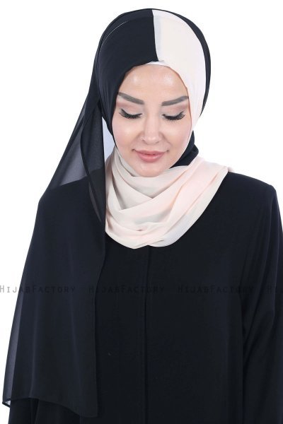 Ylva - Hijab Chiffon Práctico Negro & Beige