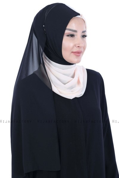 Ylva - Hijab Chiffon Práctico Negro & Beige