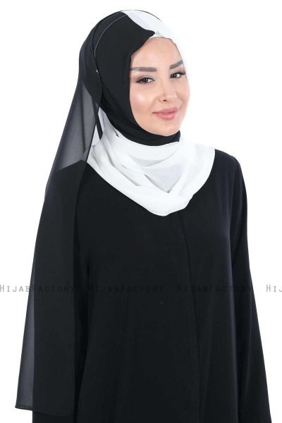 Ylva - Hijab Chiffon Práctico Blanco & Negro