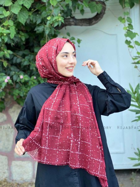 Zakiyah - Hijab De Algodón Estampado Burdeos