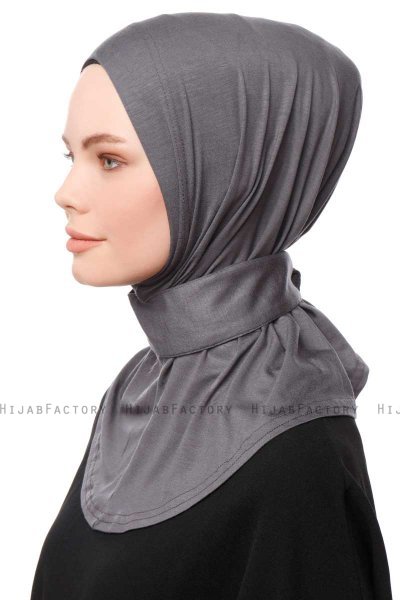 Zeliha - Hijab Práctico Viscosa Gris Oscuro