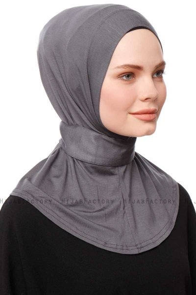 Zeliha - Hijab Práctico Viscosa Gris Oscuro